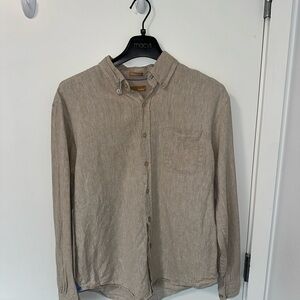 Bruno Tan Linen Button-Down Shirt for Men